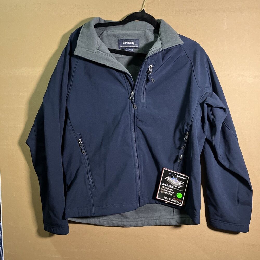 Landway Men's Black Soft Shell Full Zip Jacket Collar Size Small